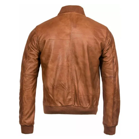 Mens Tan Arcane Leather Bomber Jacket