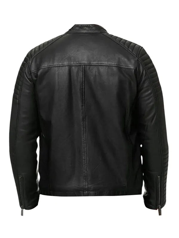 Men Quilted Biker Black Jacket