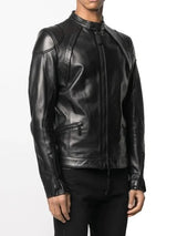 Mens Classic Biker Moto Leather Jacket