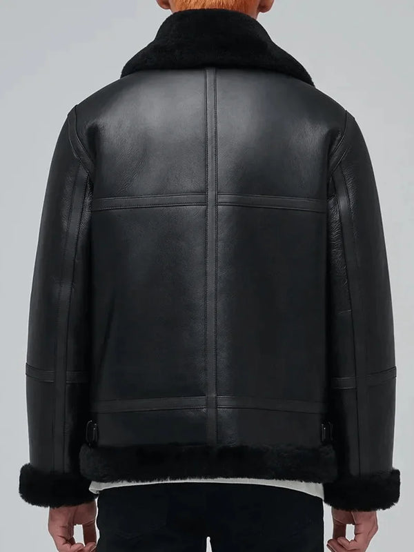 Men Aviator Black Leather Jacket