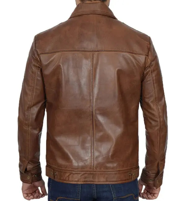Mens Chocolate Brown Leather Jacket – Reeves Shirt Collar Style