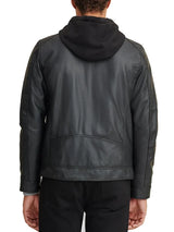 Faux Leather Jacket With Removable Hood