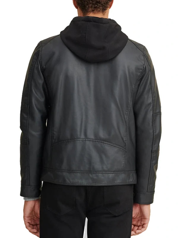 Faux Leather Jacket With Removable Hood