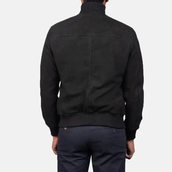 Men Eaton Black Suede Bomber Jacket