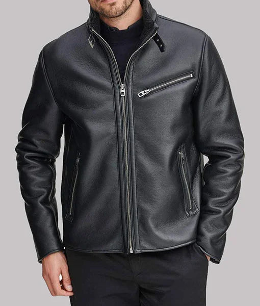 Mens Genuine Black Biker Leather Jacket