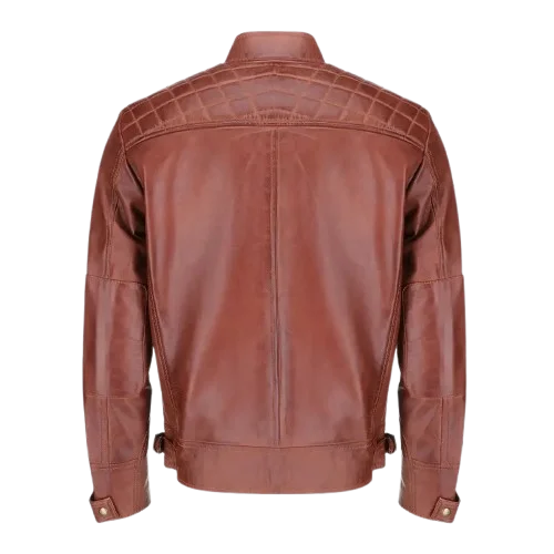 Mens Brown Quilted Biker Leather Jacket
