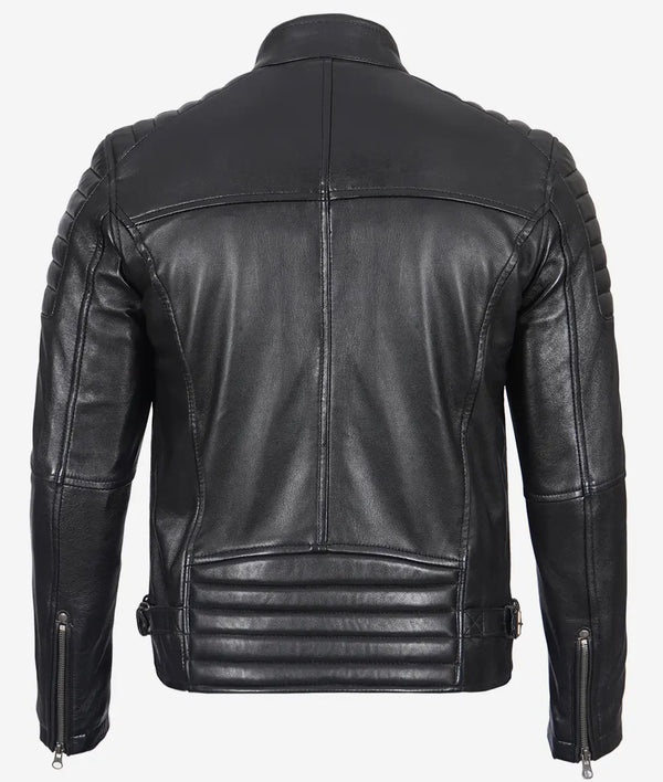 Stylish Men’s Black Biker Jacket Padded Leather Shoulders