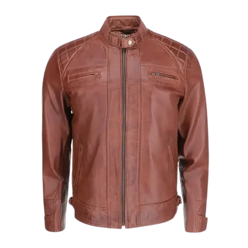 Mens Brown Quilted Biker Leather Jacket