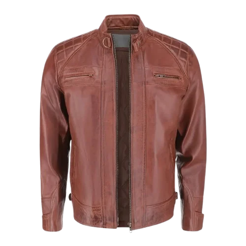 Mens Brown Quilted Biker Leather Jacket