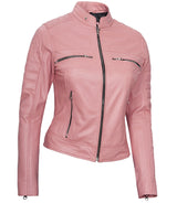 Womens Pink Leather Cafe Racer Jacket – Austin Collection