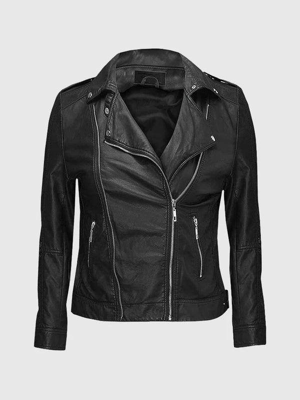 Ember Womens Black Leather Biker Jacket
