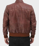 Brown leather biker bomber jacket for men