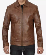 Mens Chocolate Brown Leather Jacket – Reeves Shirt Collar Style