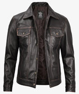 Vintage Brown Leather Trucker Jacket for Men