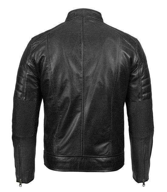 Mens Cafe Racer Jacket – Black Real Lambskin Leather
