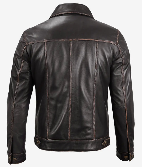 Vintage Brown Leather Trucker Jacket for Men