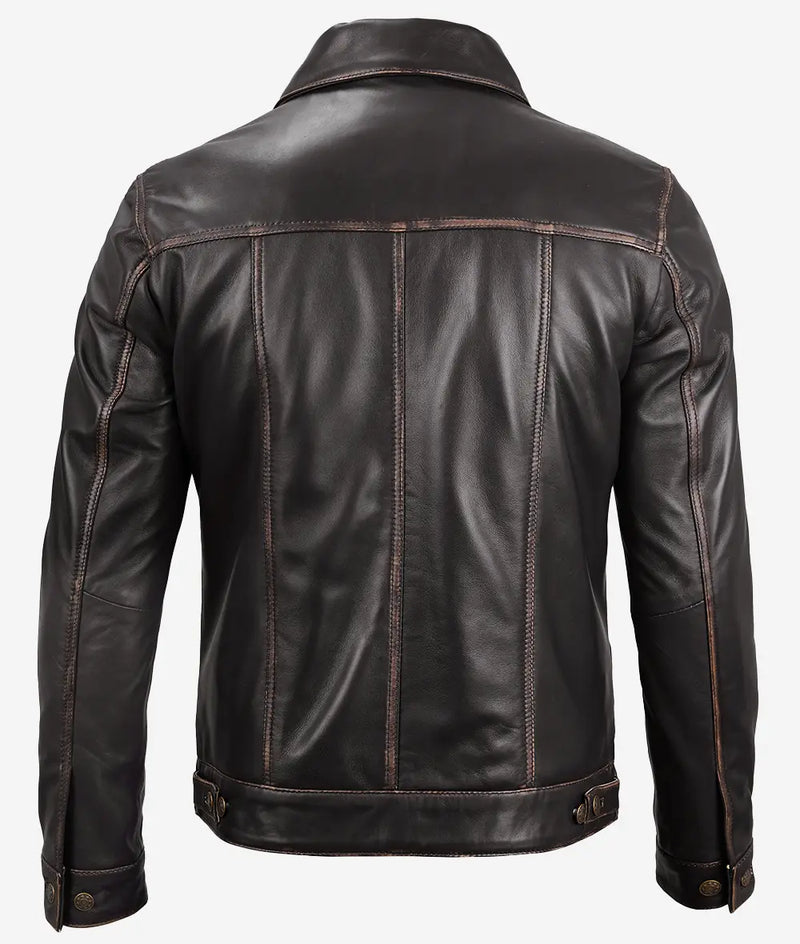 Vintage Brown Leather Trucker Jacket for Men